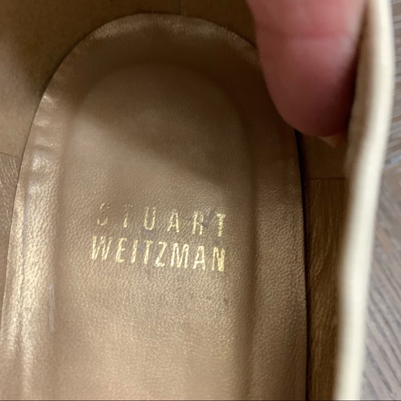 Stuart Weitzman white leather & beige low chunk heel pump flat Size 7.5M - Picture 12 of 17